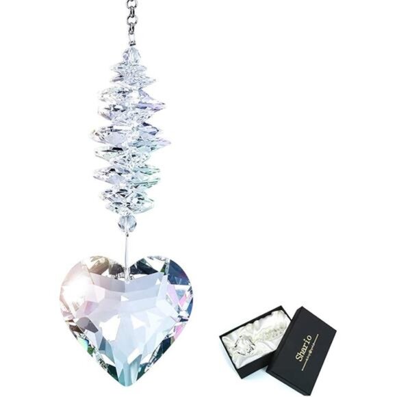 45mm Clear Glass Heart Crystal Ball Prism Pendant, Suncatcher - Picture 6 of 6